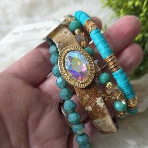 Ashlyn Rose Turquoise and Gold Beaded Bracelet Set